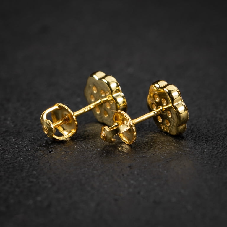 Sterling Silver Flower Cluster Earrings – Iced Out CZ Screw Back Studs For Men & Women