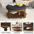 thumbnail image 6 of Leumius Coffee Table,2-Tier Round Oversized Button Tufted Ottoman with Wood Shelf Storage for Living Room,Black+Brown, 6 of 7