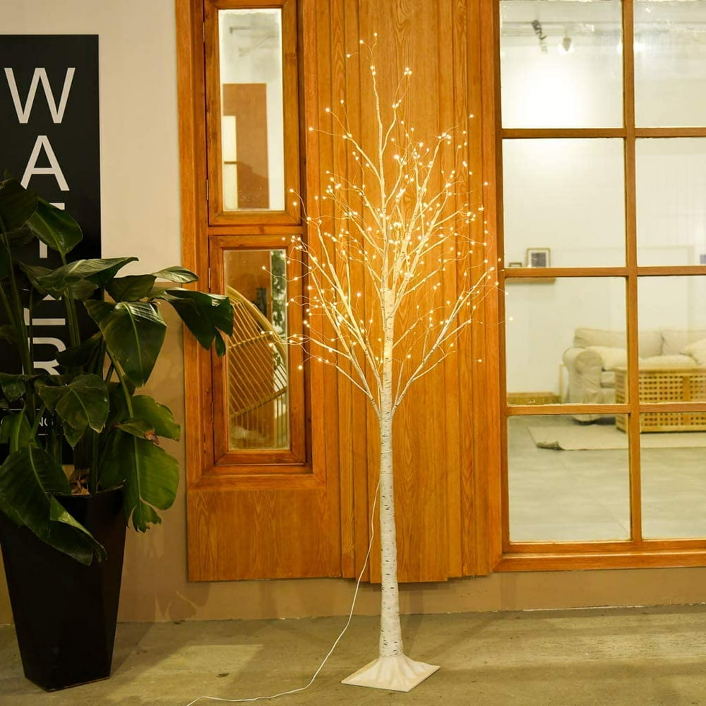 Prelit Birch Tree with Lights, 4 Ft White Christmas Tree with 48 Warm