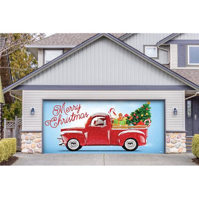 My Door Decor 285905XMAS-028 7 x 16 ft. Red Truck Christmas Christmas ...