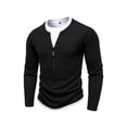 thumbnail image 4 of Aimik Men's Layered Quarter Zip Sweatshirt Ribbed Knit Contrast Collar Trim Soft Warm Smart Casual Golf Top, 4 of 6