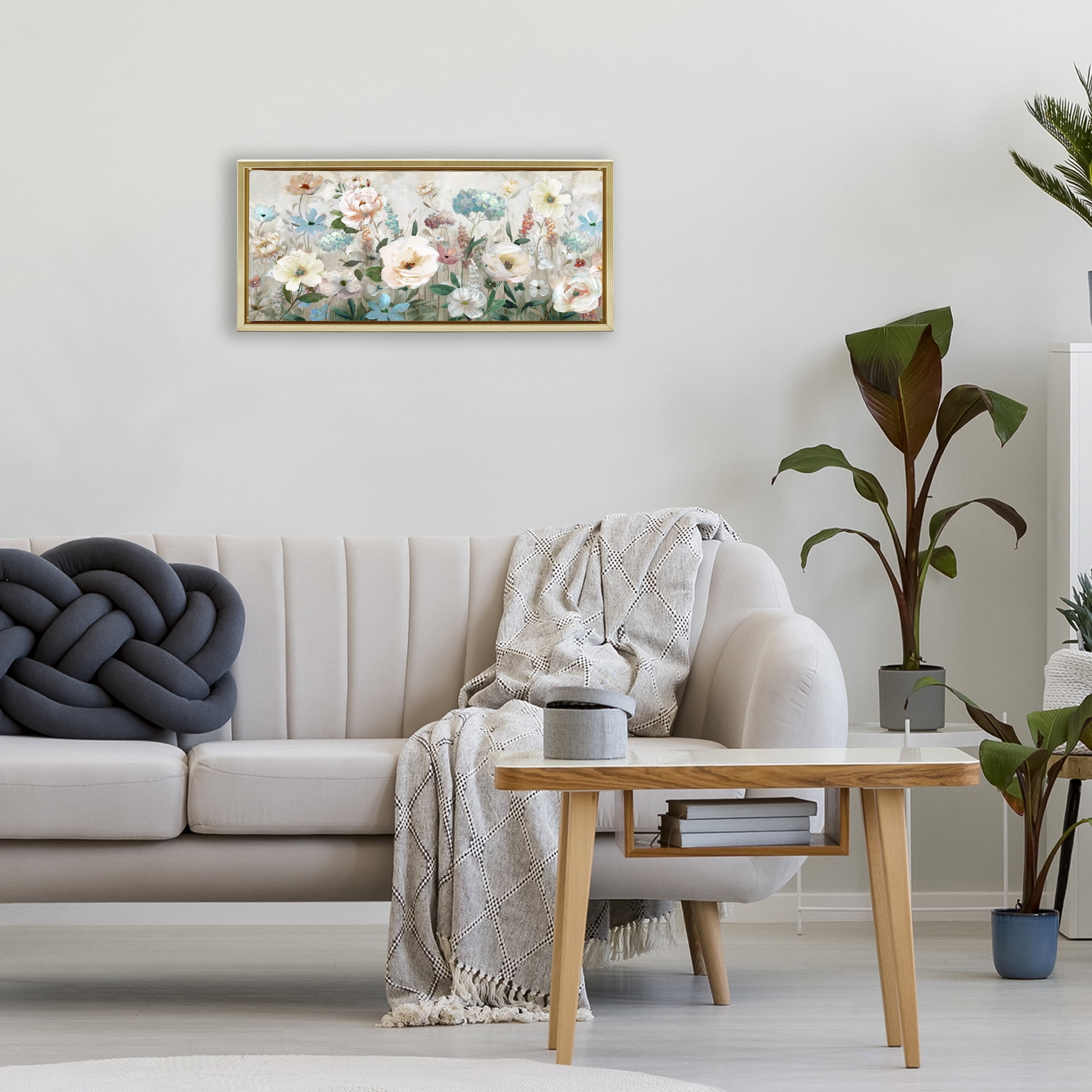 Stupell Industries Pastel Garden of Peonies Gold Framed Floater Canvas Wall Art, design by Nan