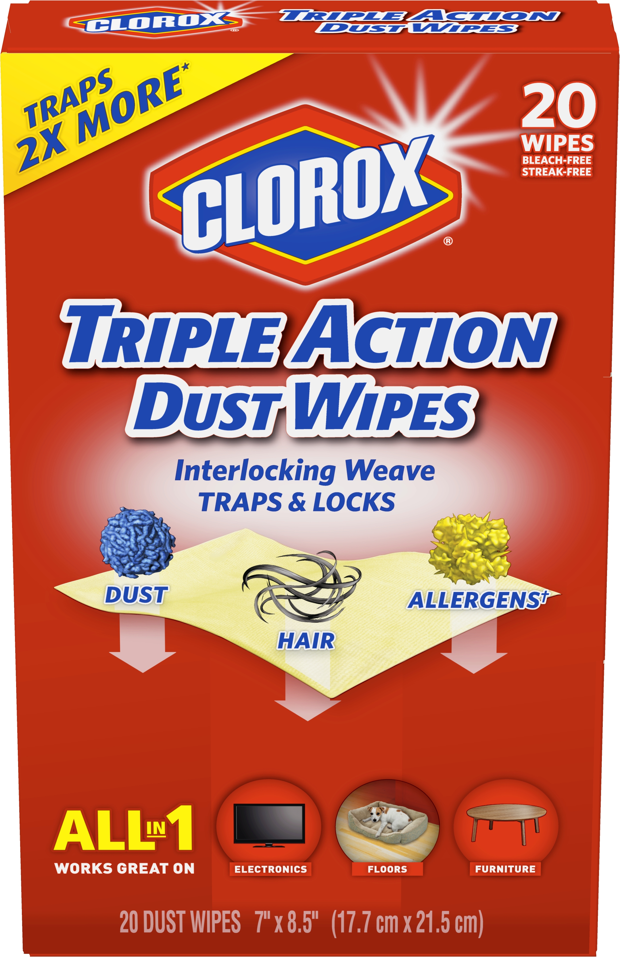 Clorox Triple Action Dust Wipes, Bleach Free Cleaning Wipes 20 Count