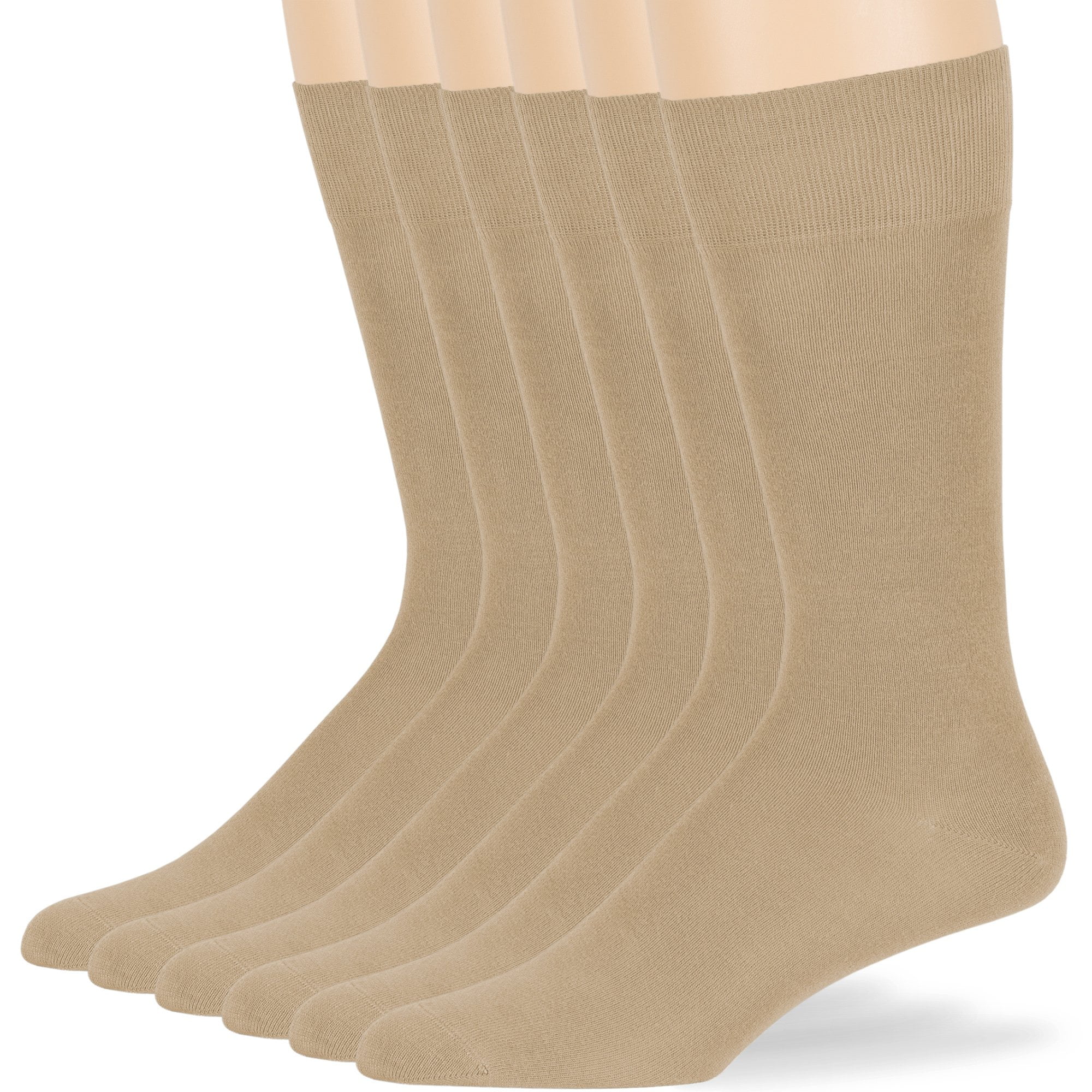 Mens Bamboo Dress Thin Crew Socks, Beige, XLarge 13-15, 6 Pack