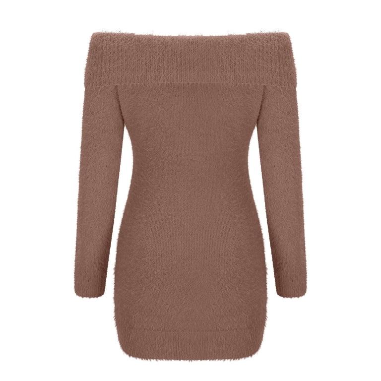 fluffy bodycon dress Zpanxa Sweater for Women, Off Shoulder Long Sleeve Knit Mini Model: IMAGE NOT UPLOADED and timeless outerwear. Beach Bum Flutter Dress Size:UK 4 (In-Rental)