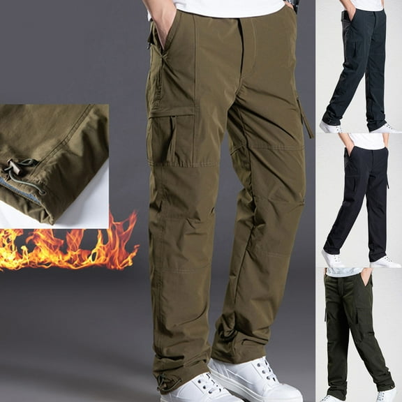 UVEASISHA Big and Tall Cargo Pants for Men Windproof Outdoor Fleece Warm Hiking Pants Loose Fit Straight Leg Work Pants with Multi-Pocket Army Green 3XL