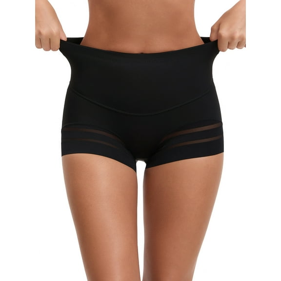 Unique Bargains Tummy Control Shapewear Stripe Mesh Underwear Panties S Black
