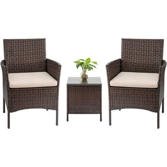 Tuoze Tozey 3 Pieces Patio Furniture PE Rattan Outdoor Conversation Set with Table Backyard Porch Garden Poolside Balcony (Brown)