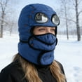 thumbnail image 3 of Winter Thermal Trapper Hat with Glasses, Winter Cycling Windproof Ski Mask Cap,Blue, 3 of 5