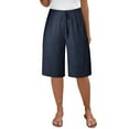 thumbnail image 2 of Pxiakgy Linen Shorts for Women Women's Wide Leg Pants Casual Wide Leg Lightweight Loose Palazzo Pants Trouser with Pockets Summer Line Comfy Lounge Beach Lightweight Short Navy L, 2 of 7