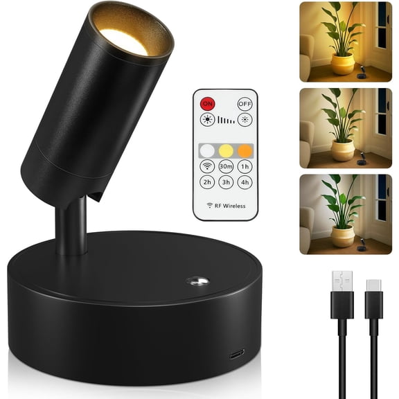 Spot Lights Indoor, Wireless LED Spotlight, Uplighting Indoor with Remote and Dimmable, Accent Lighting for Plants, Picture, Battery Operated Wall Light