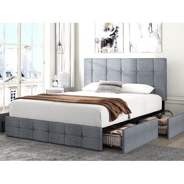Amolife Queen Size Platform Bed Frame, Platform Bed Frame With Mattress Included