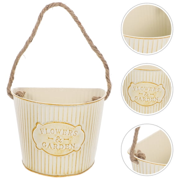Hytrove 1Pack White Iron Flower Pot for Plant Enthusiasts Hanging Wall Flowerpot 7.1x4.7x5.3in