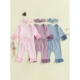 thumbnail image 3 of Rovasas Baby Girls Fall Outfit Ruffles Striped Print Romper and Pants Headband, 3 of 9
