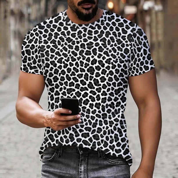 Ceisia Men's Slim Fit Black-White Leopard Print Round Neck Short Sleeve Casual T-Shirt (S-XXXL) Gifts