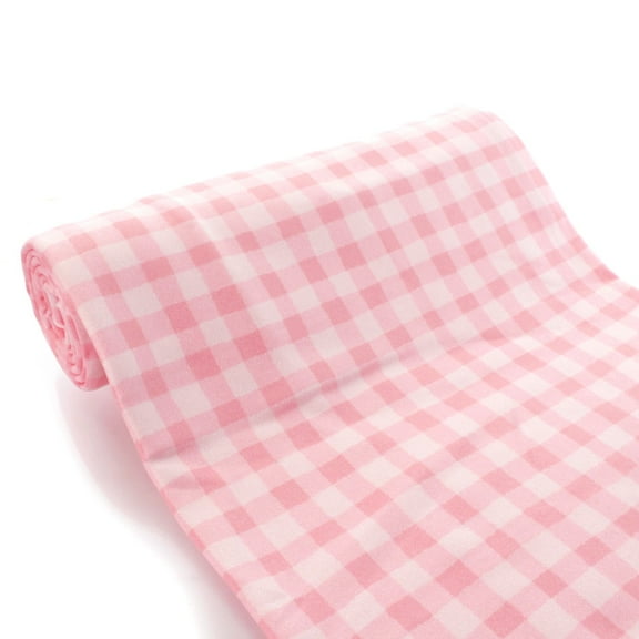 Pink Gingham Plaid DBP Fabric - Double Brushed Polyester 4 Way Stretch - 1 yard