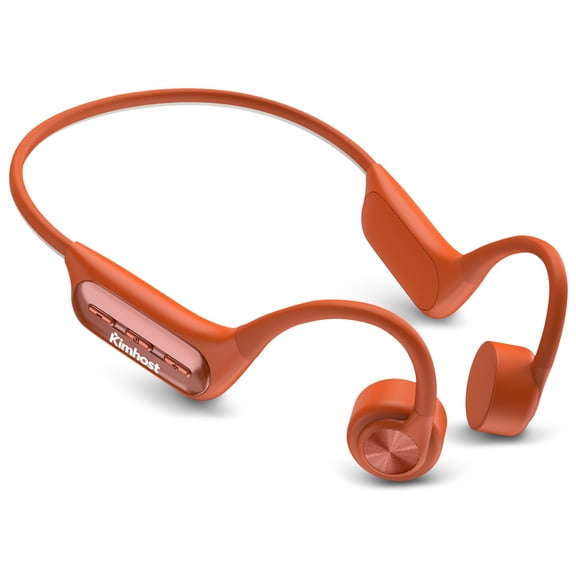 Kimhost Bone Conduction Headphones Bluetooth 5.3, IP68 Waterproof Open Ear Headphones with 32GB MP3 Player, 8H Playtime, Magnetic Charging, Quick Pairing for Sports Swimming - Orange