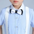 thumbnail image 5 of AJTQTH School Uniform Suit 4PC Set for Toddler Baby Boys Stylish Striped Blouses Classic Collar Short-Sleeved Shirts+Suspenders+Solid Trousers+Bowties Cotton Clothes Blue 3-4 Years, 5 of 9