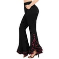 thumbnail image 2 of BiZtdJrK Women's Ruffle Hem Flare Pants High Waisted Bell Bottom Gothic Trouser Pull On Punk Clubwear Halloween Costume, Black, XL, 2 of 10