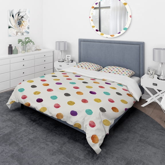 Designart 'Orange Blue and Purple Polka Dot Pattern' Geometric Duvet Cover Set