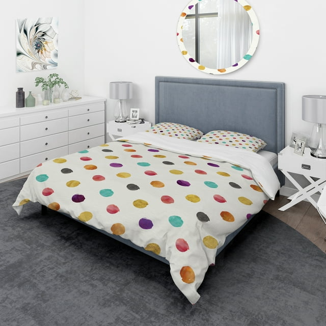 Designart 'Orange Blue and Purple Polka Dot Pattern' Geometric Bedding Set - Duvet Cover & Shams