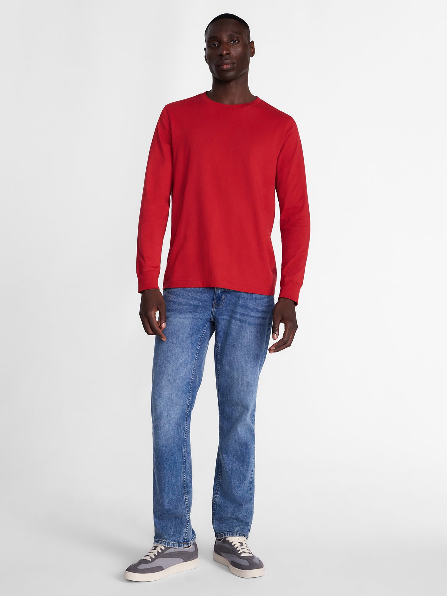 George Men's and Big Men's Cotton Crewneck Tee with Long Sleeves, Sizes XS-3XL, Big 2XB-6XB & Tall MT-4XLT