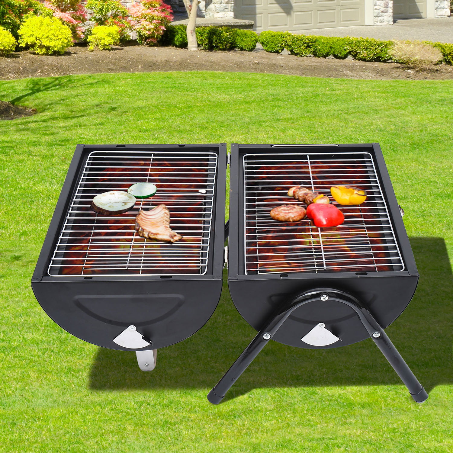 Barbecue Household Outdoor Outdoor Stainless Steel Barbecue Grill BBQ Carbon Grill Portable Folding Full Set of Barbecue Grills 