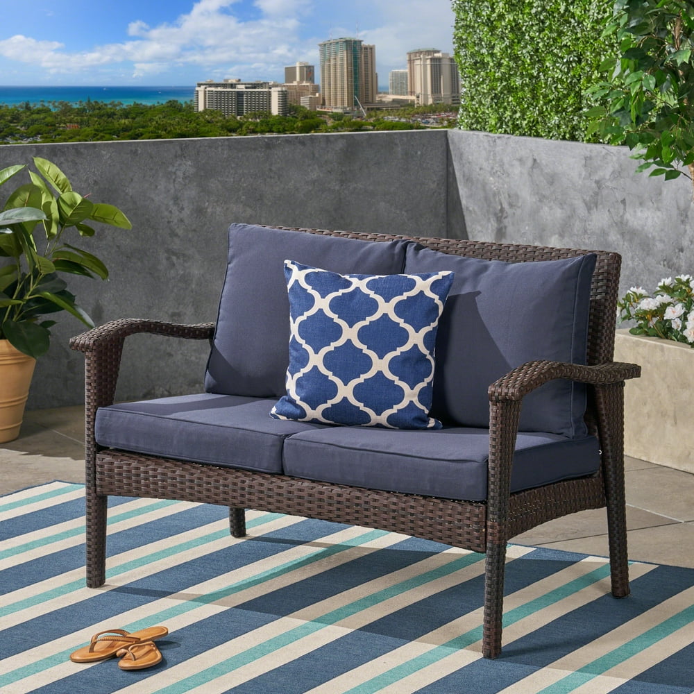 Pena Outdoor WaterResistant Fabric Loveseat Cushions with Piping, Navy