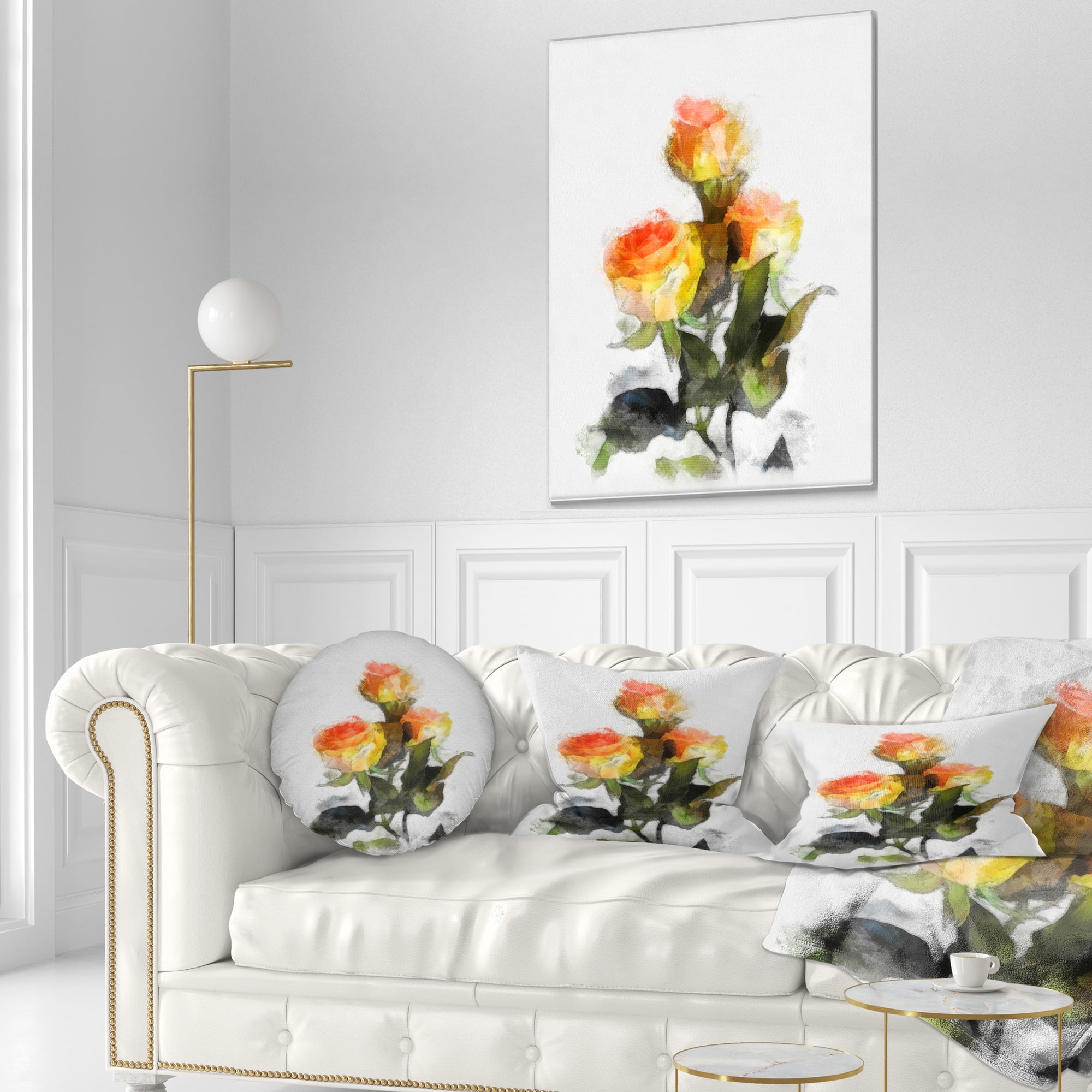 Designart Hand drawn Yellow and Red Roses - Floral Throw Pillow - 12x20