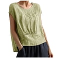 thumbnail image 1 of cfhntfmh Hauts d'Été pour Femmes Tendance à Manches Courtes Col Rond Blouses Basiques Confortables Couleur Unie T-Shirts Décontractés 2025, 1 of 6