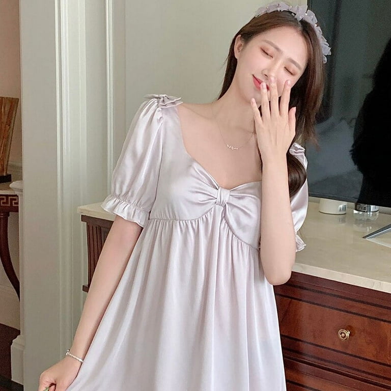 PIKADINGNIS New Summer Silk Womens Sleepwear Short Sexy Night Dress Women  Sleepshirt Satin Ladies Nightgown Shirt Girl Outwear Nightdress 