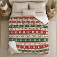 thumbnail image 5 of Christmas Stripes with Trees Hearts and Snowflakes, Cheerful Nordic Style for Holiday Lovers, Red Green Icon Pattern and Christmas Gift, Cozy Flannel Blanket for Family Room and Den, Home Decor, 5 of 9