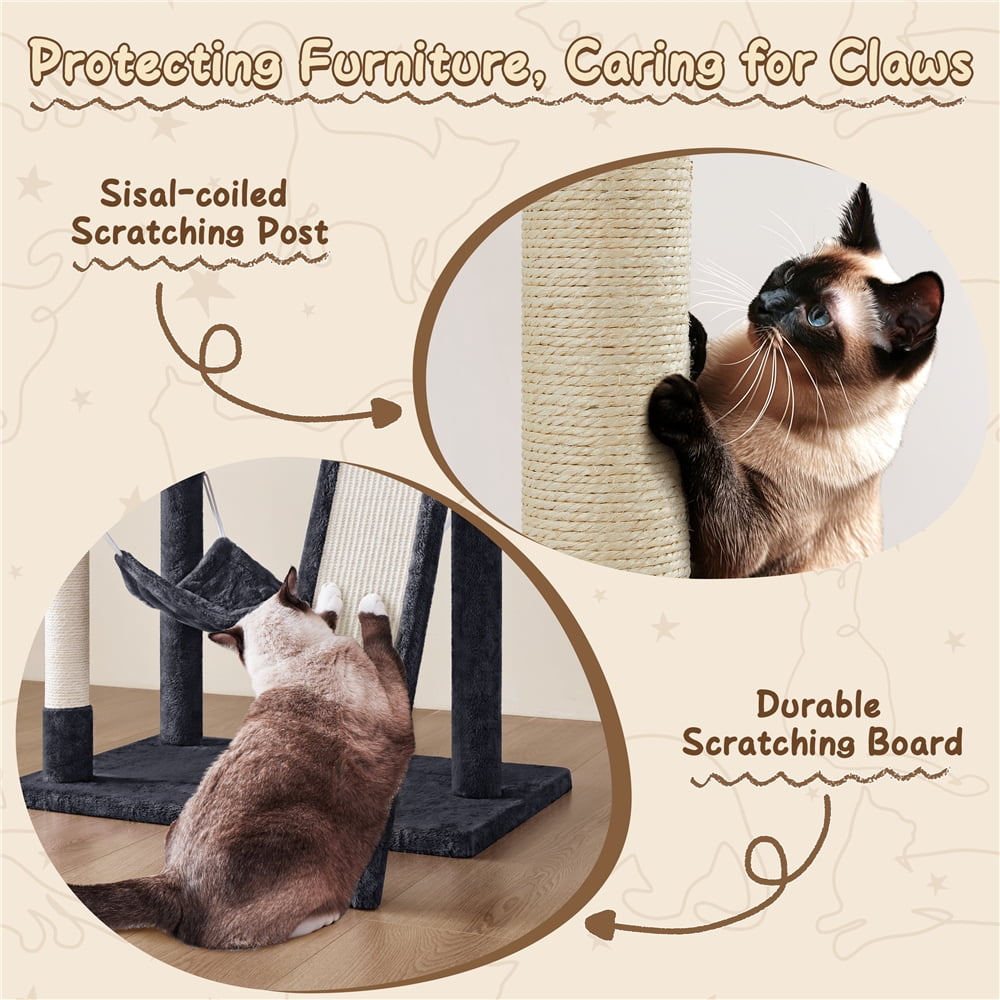 Yaheetech 63" Multi-Level Cat Tree with Condo, Hammock, Basket & Scratching Ramp, Black
