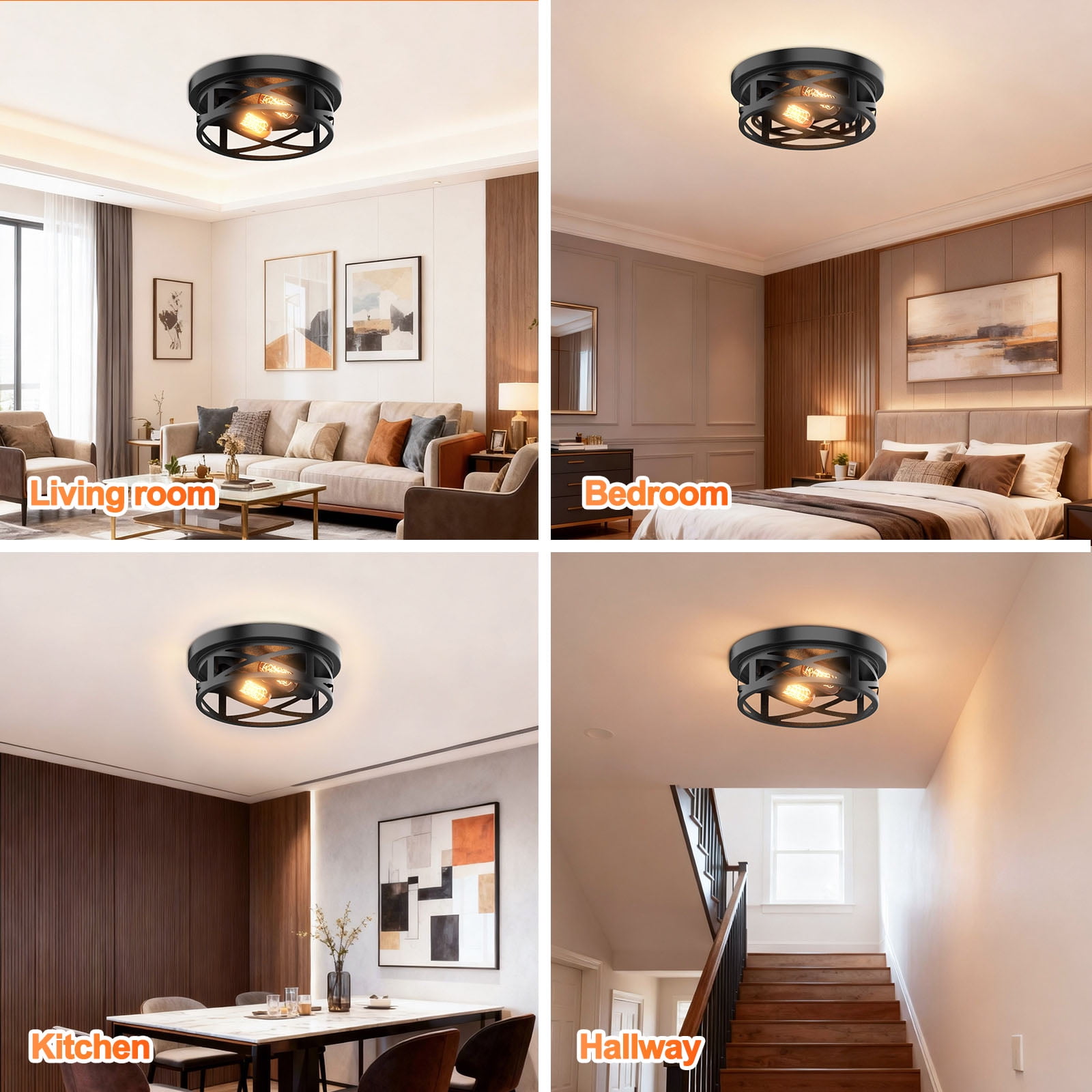 Flush Mount Ceiling Light, 2-Light Ceiling Light Fixture for Hallway, Kitchen, Farmhouse(2PCS)