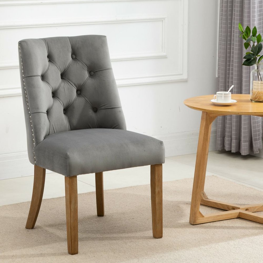 Velvet Upholstered Dining Chair with Nailhead Trim and Tufted Back 2