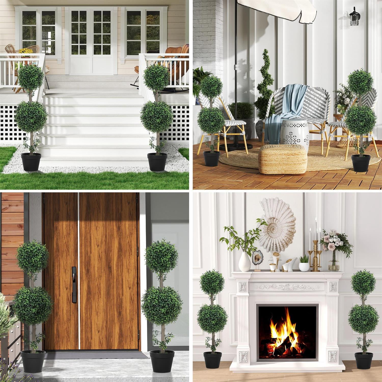 Demi Bonn 36" Artificial Ball Boxwood Topiary Trees Set of 2, Fake Plants in Pot for Indoor Outdoor Living Room, Green