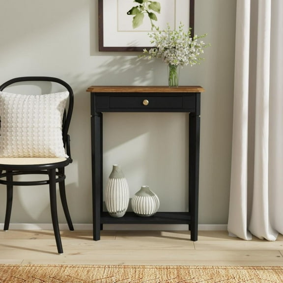 East at Main Marnie Slim Wood Console Table with Drawer and Shelf, Black