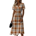 thumbnail image 2 of Minjewel Women's Gingham Shift Dress with Plaid V-Neck - Short Sleeve Summer Dress, Loose Flowy Beach Party Outfit, Preppy Comfy Vacation Mini Dress,Orange,L, 2 of 6