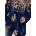 thumbnail image 3 of Blusa de mujer con estampado de hojas vintage, cuello redondo, manga larga, puños elásticos, ropa de calle de otoño, camiseta holgada de terciopelo, jersey, ropa de mujer, 3 of 4