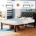 thumbnail image 3 of Einhomn Twin Bed Frame with Faux Leather Soft Pad Tufted Headboard, Heavy-Duty Metal Slatted Supported Platform Bed, 12"Space Storage Under the Bed, Easy to Assemble, Black, 3 of 8