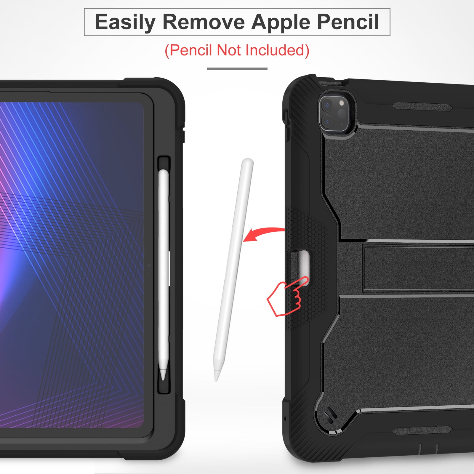 Dteck Case for iPad Pro 13 inch 2024,Heavy Duty Case 3 Layer Protection Shockproof Protective Cover Built-in Pencil Holder Kickstand for iPad Pro 13-in. (M4) 2024,Black