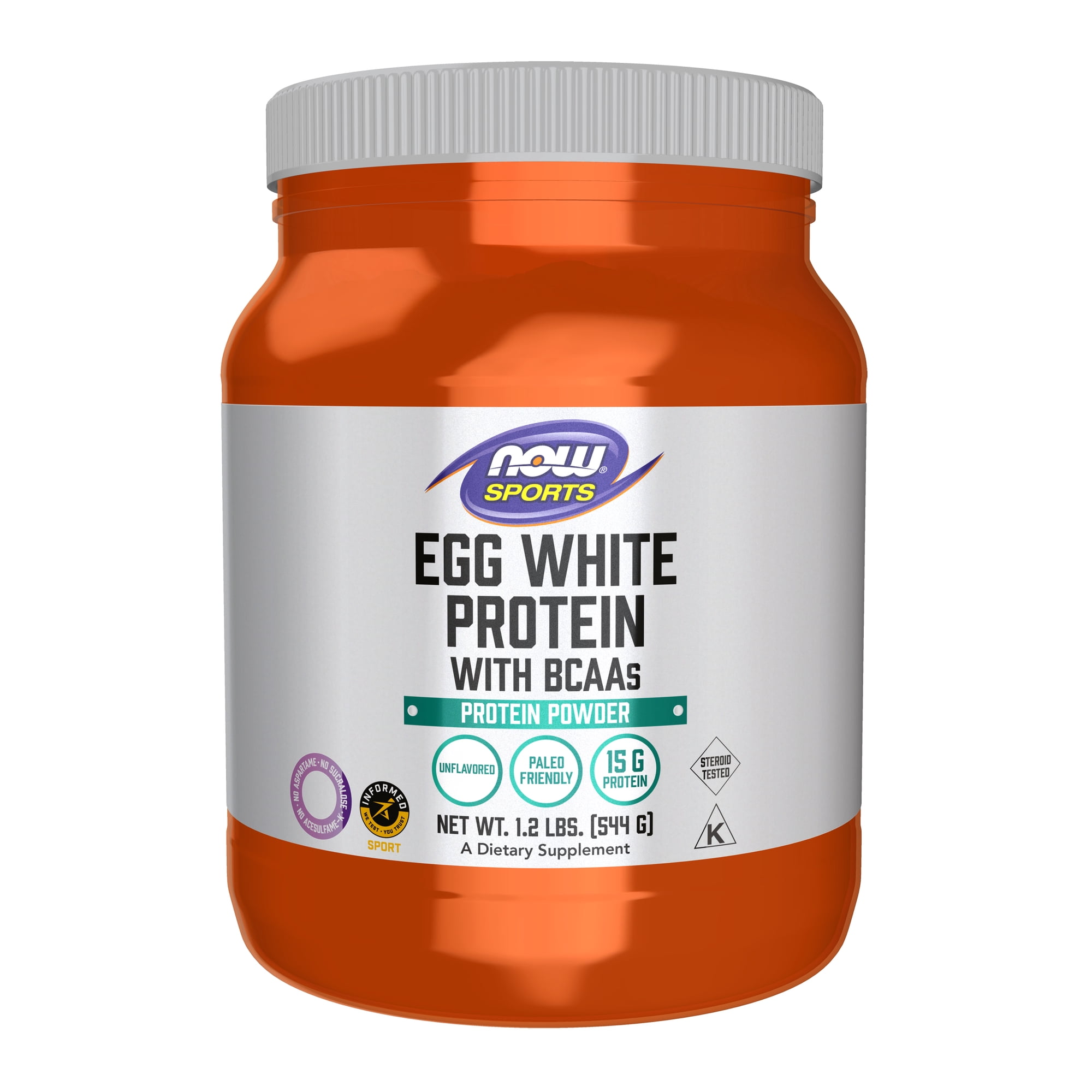 NOW Sports Nutrition, Egg White Protein, 16 g With BCAAs, Unflavored Powder, 1.2-Pound