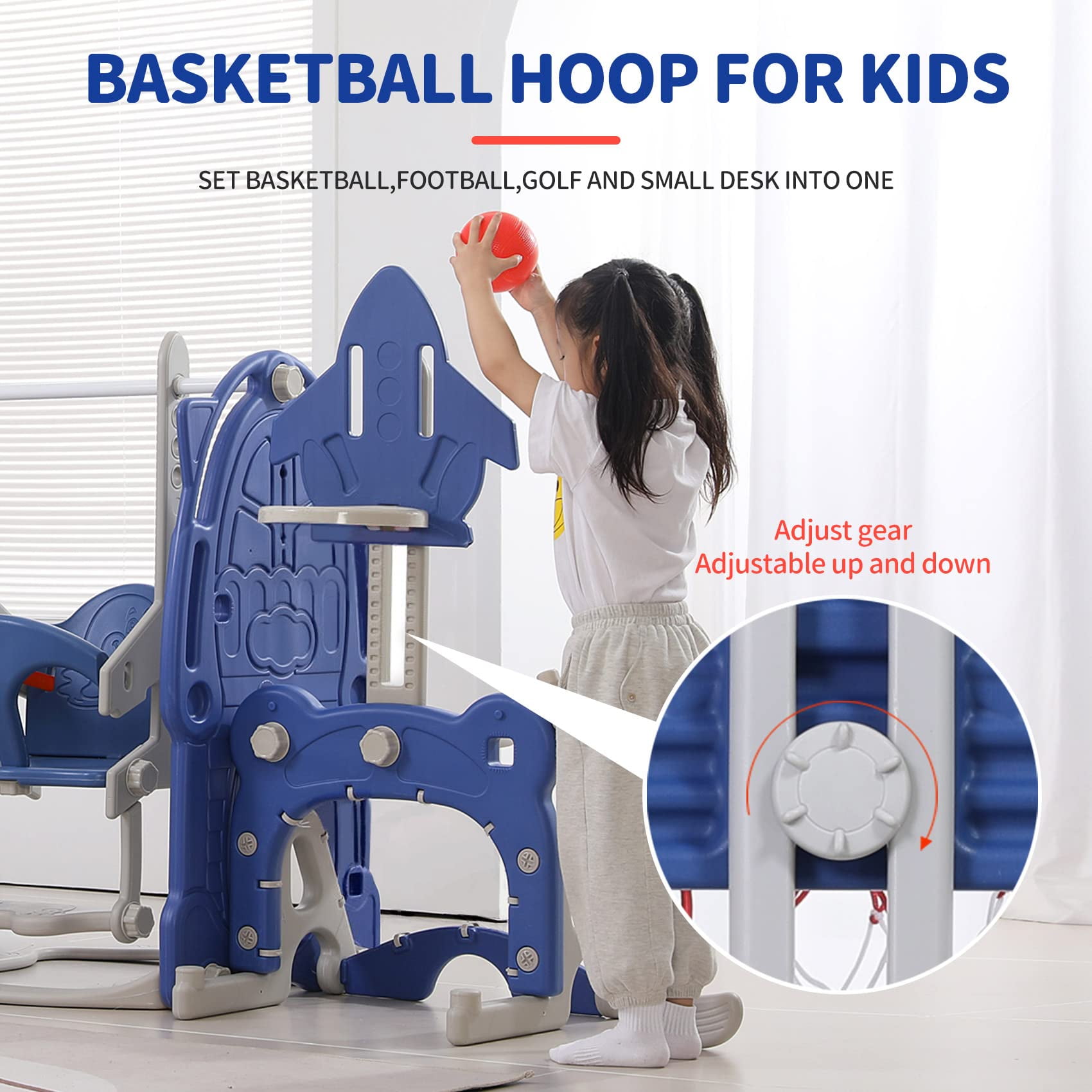 UNICOO® Toddler Slide and Swing Set, Kids Indoor and Outdoor Playground Combination for Boys & Girls (8 in 1 - Dark Blue)