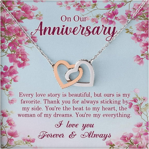 Anniversary Necklace Gift for Wife – Interlocking Hearts Jewelry with Message Card, Romantic Gift for Her, Sentimental Present for Partner, Love Keepsake for Wedding or Relationship Milestone