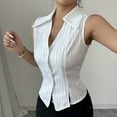 thumbnail image 7 of UAMVSH Striped Waistcoat Vests for Women Cropped Sleeveless Dressy Blazers Casual Button down Work Office Suit Jackets(X-Large,White), 7 of 7