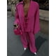 thumbnail image 2 of Conjunto de 2 piezas de pantalones de lino y algodón para mujer, camisa holgada con cuello en V y cordones, pantalones de pierna ancha, trajes sólidos para verano, 2024, 2 of 5