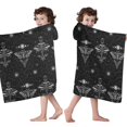 thumbnail image 4 of Black White Gothic Moth Star Sun Moon Pattern Hooded Bath Towel，50"x30" for Ages 3 To 12 Kids, Quick Dry Lightweight Soft Microfiber Hood Beach Towel Cover Up for Kids, 4 of 7