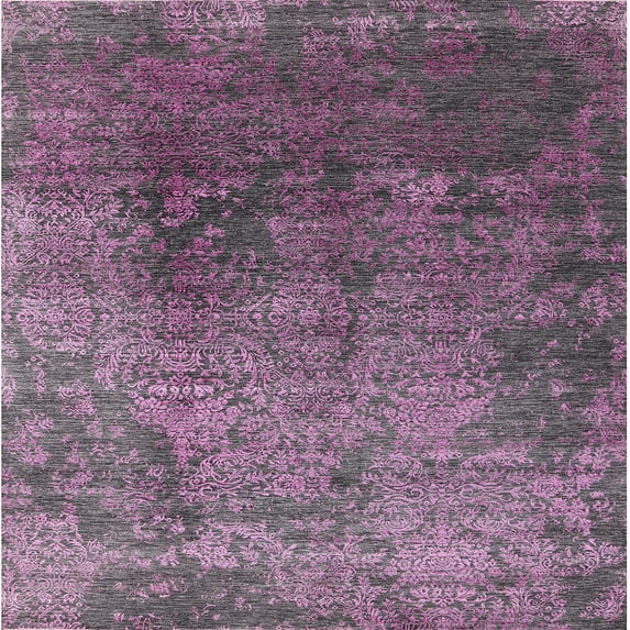 Ahgly Company Indoor Square Mid-Century Modern Purple Oriental Area Rugs, 5' Square