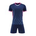 thumbnail image 6 of SGFCWSX Mens Soccer Set 2 Piece Striped V Neck Quick Dry Short Sleeve Shirt and Shorts Football Training Athletic Outfit Navy Size 2XL, 6 of 9