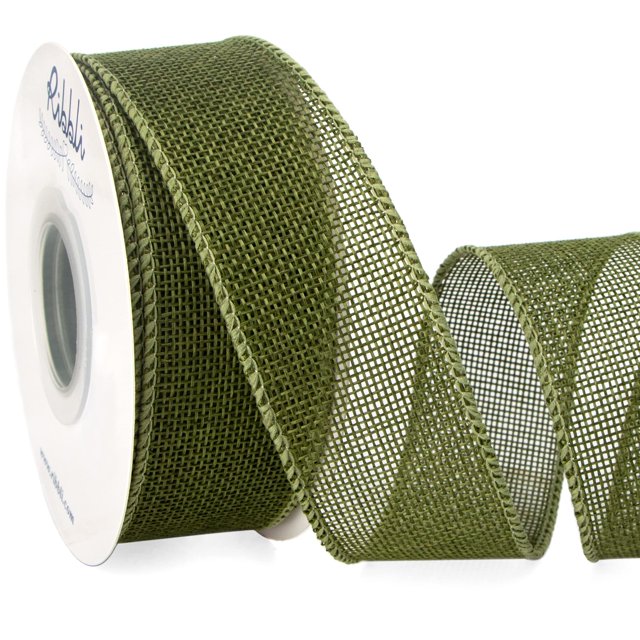 Ribbli Cinta con alambre de arpillera de musgo oscuro, 1-1/2 pulgadas x 10 yardas, cinta con borde con alambre para decoración de árbol de corona de lazo grande, decoración al aire libre